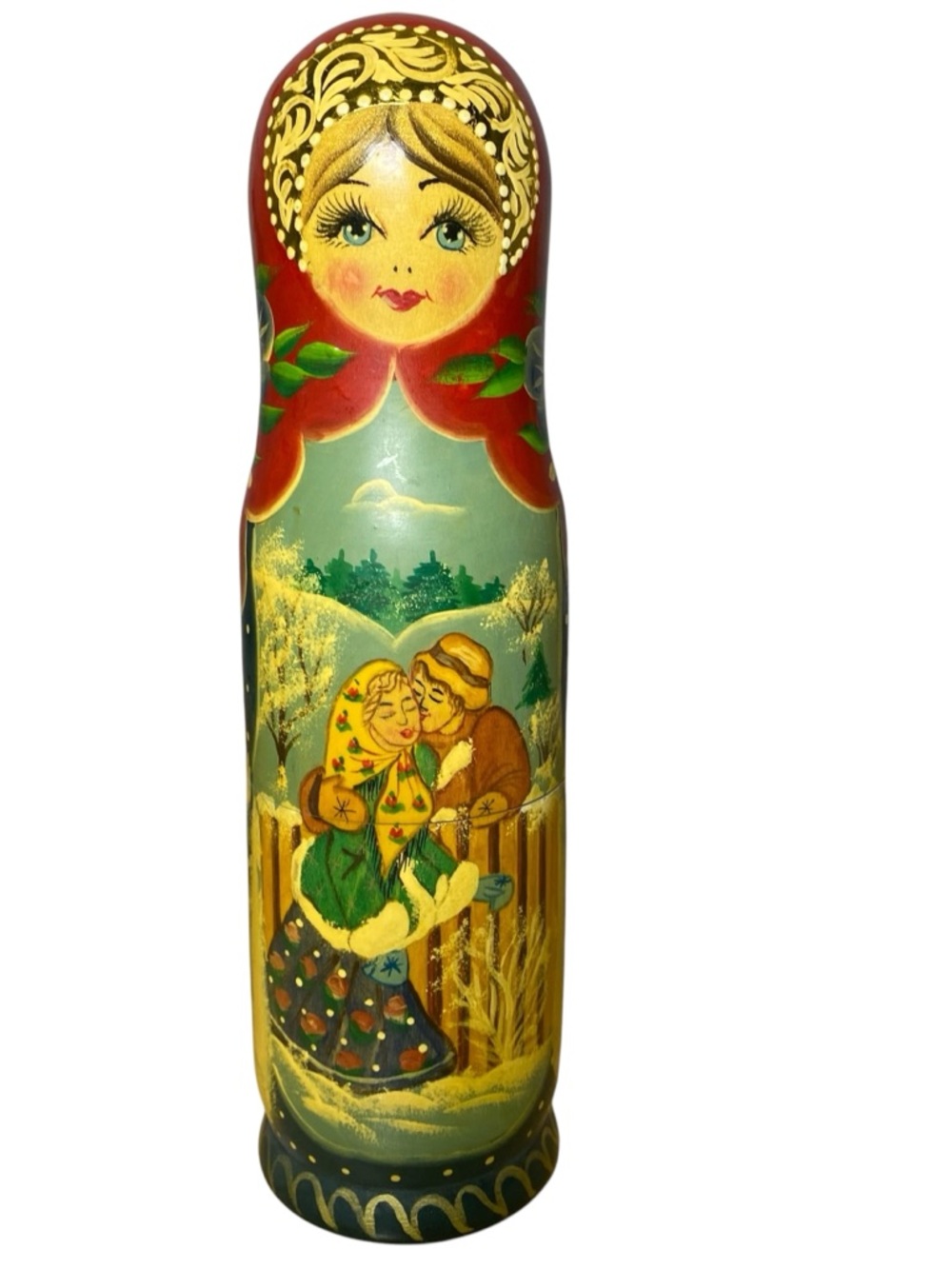 Vtg Matryoshka Russian Hand Painted Nesting Doll Vodka Bottle Holder
